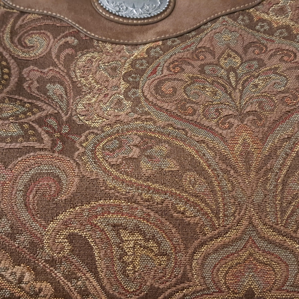 Reba McEntire Tapestry Faux Suede Small Duffle Bag Carry On Weekender Paisley16 - Picture 3 of 14